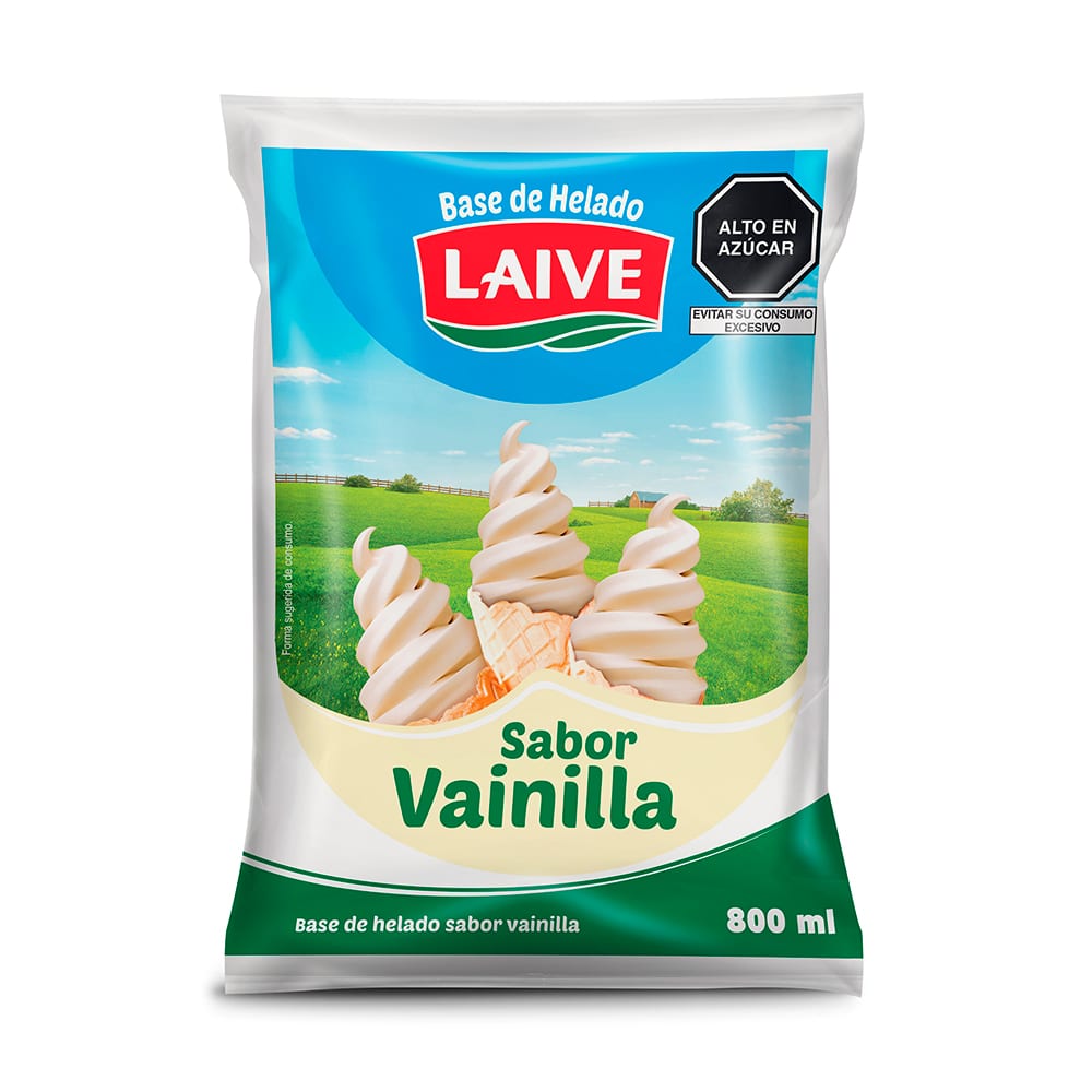 La Base de Helado Laive Vainilla viene en bolsas de 800 ML